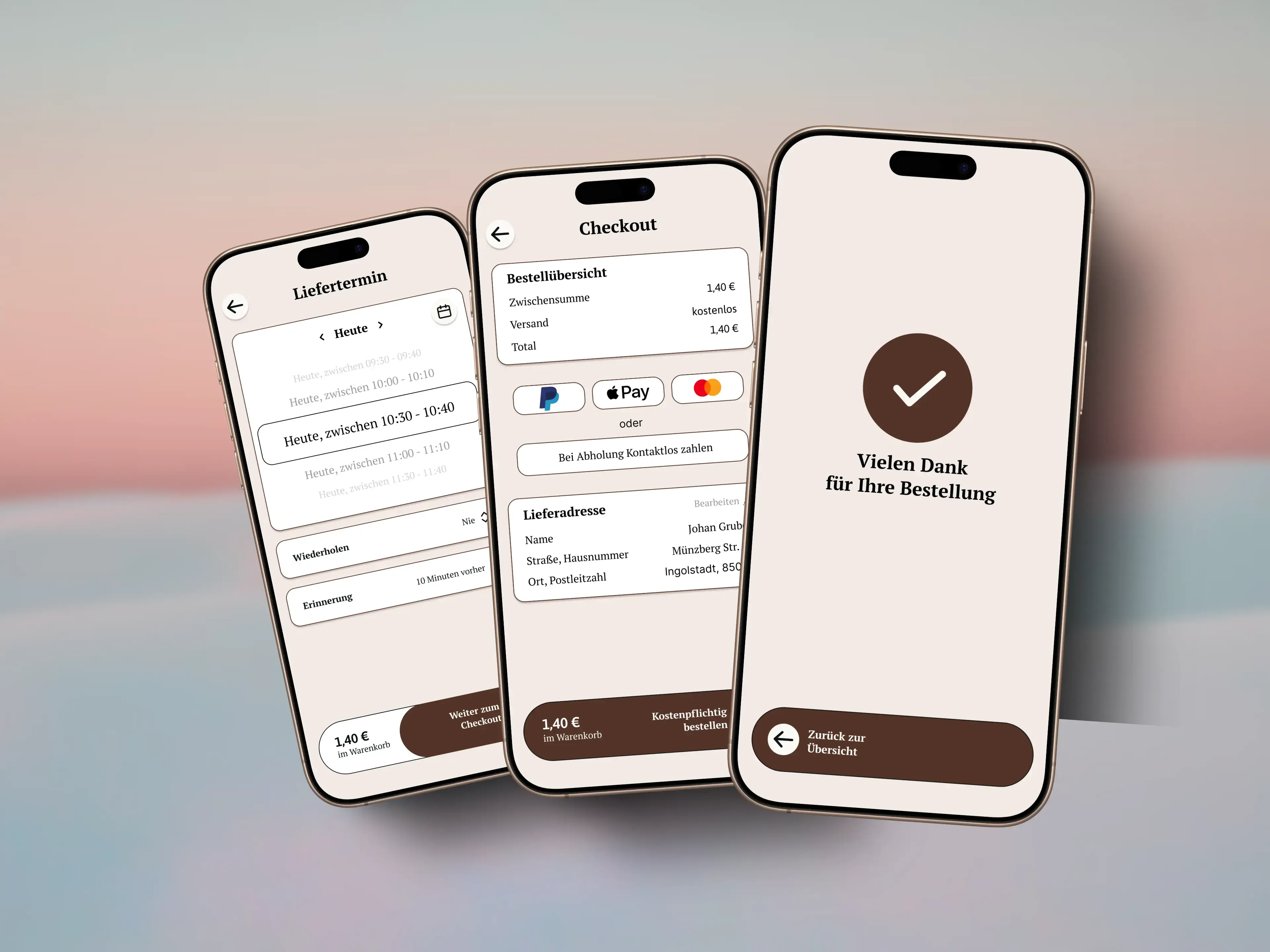 Set the delivery time, scedule multiple or just this orders, get reminders and afterwards pay using your prefered payment method.