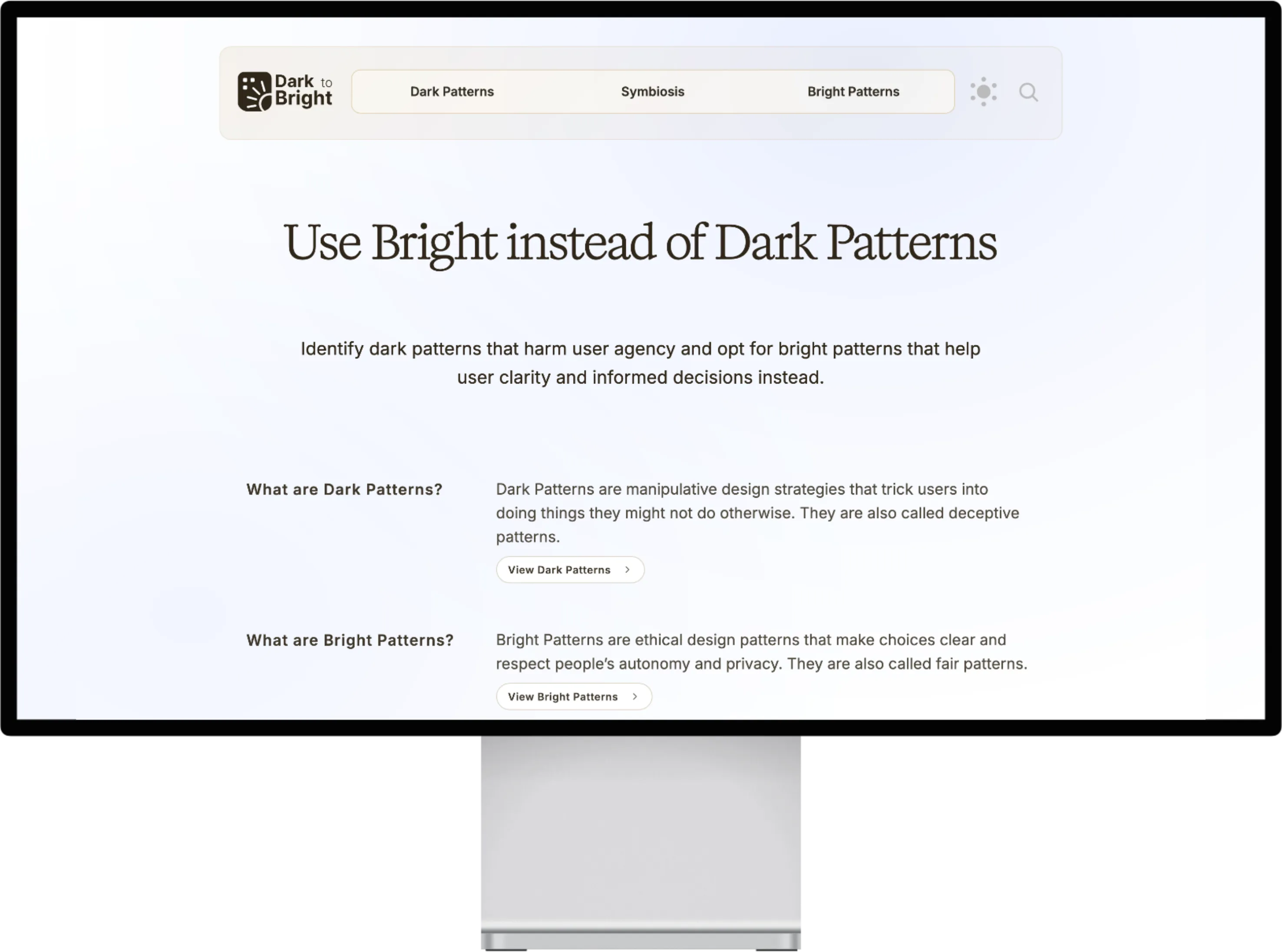 DarkToBrightPattern landing page