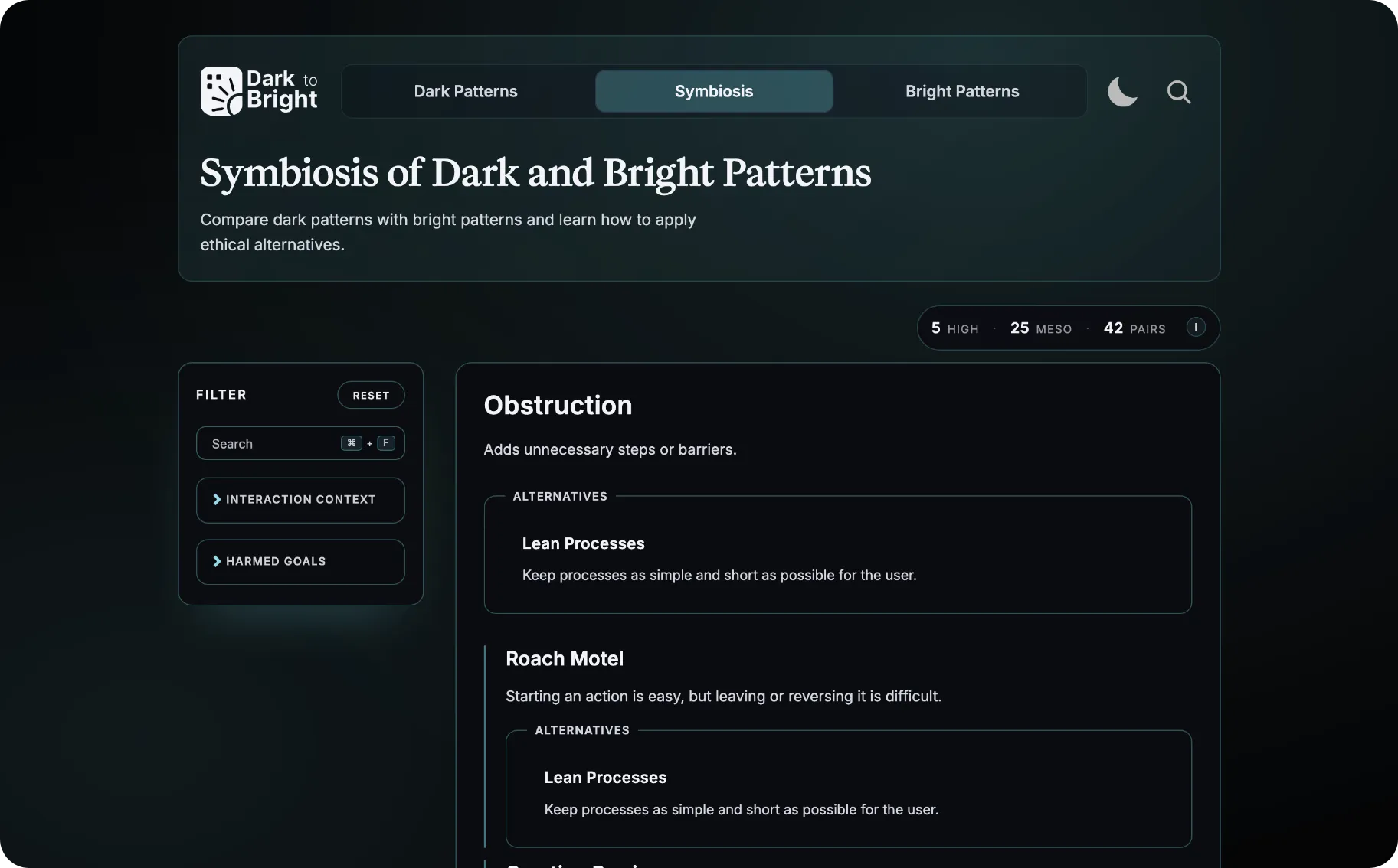 Symbiosis page with Dark to Bright mapping