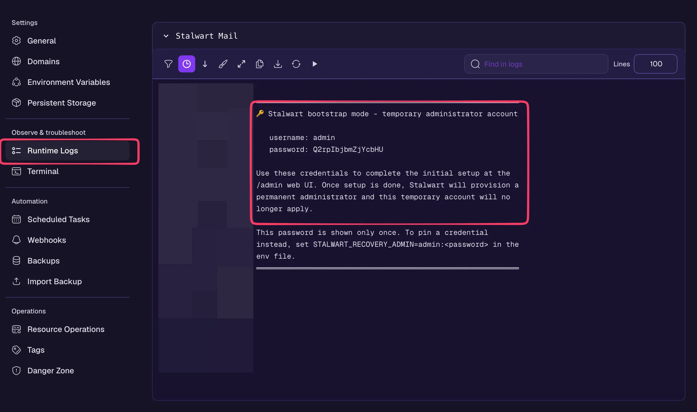Login credentials in the logs