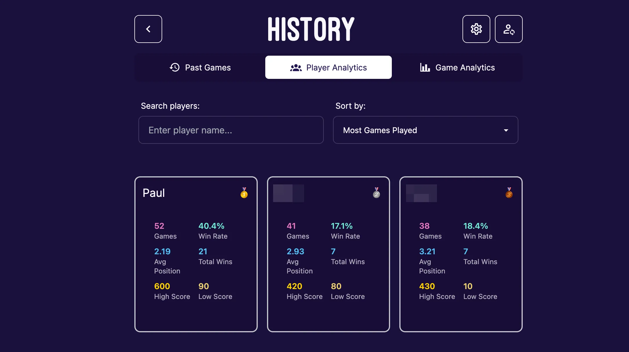 Wizard Score History Page Stats