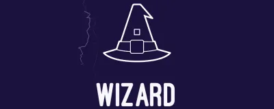 A Wizard Hat with Lightning in the Background and the title Wizard