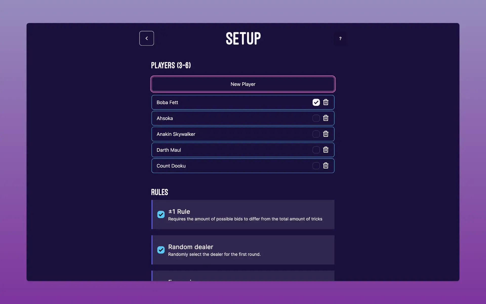 Wizard Score Setup Page